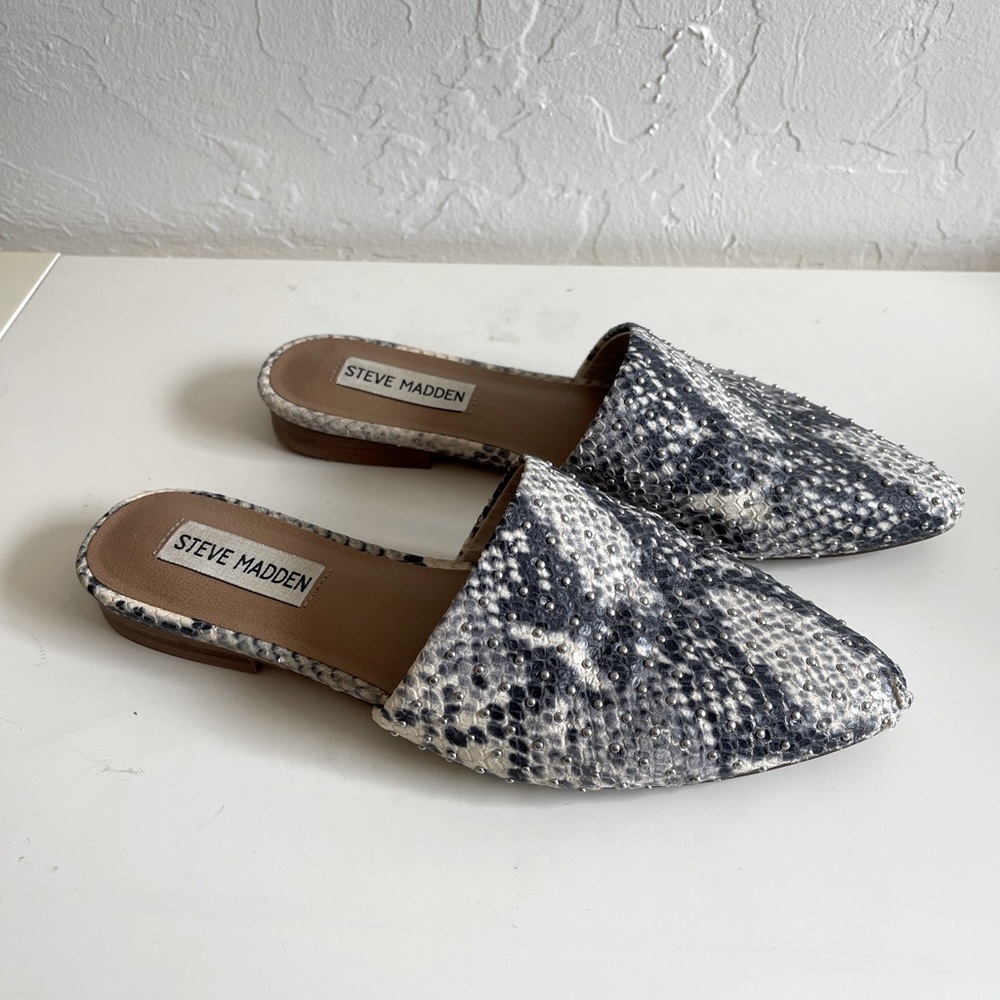 Steve Madden Studded Snake Print Mules Slip-on Slides Python Sz 6